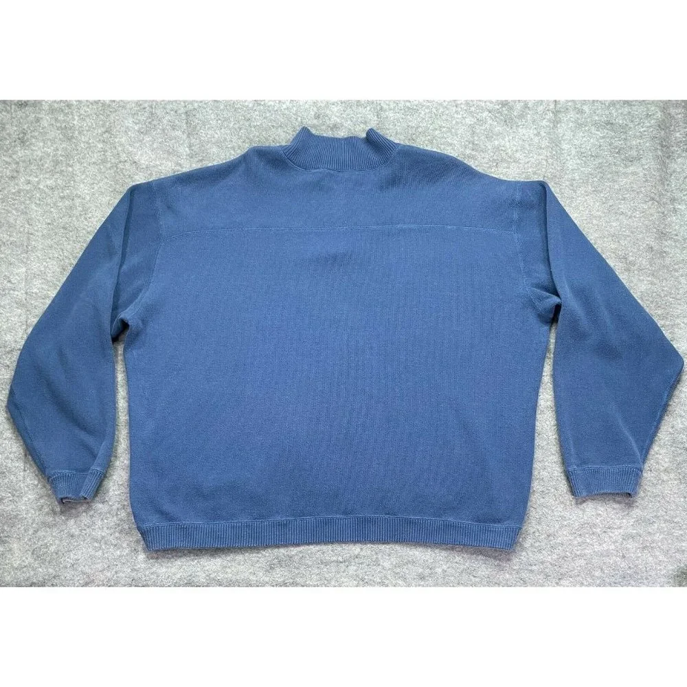 Tommy Bahama Sweater Men 2XL XXL Blue Gray Quarter Zip Cotton Ribbed Mock Neck_7